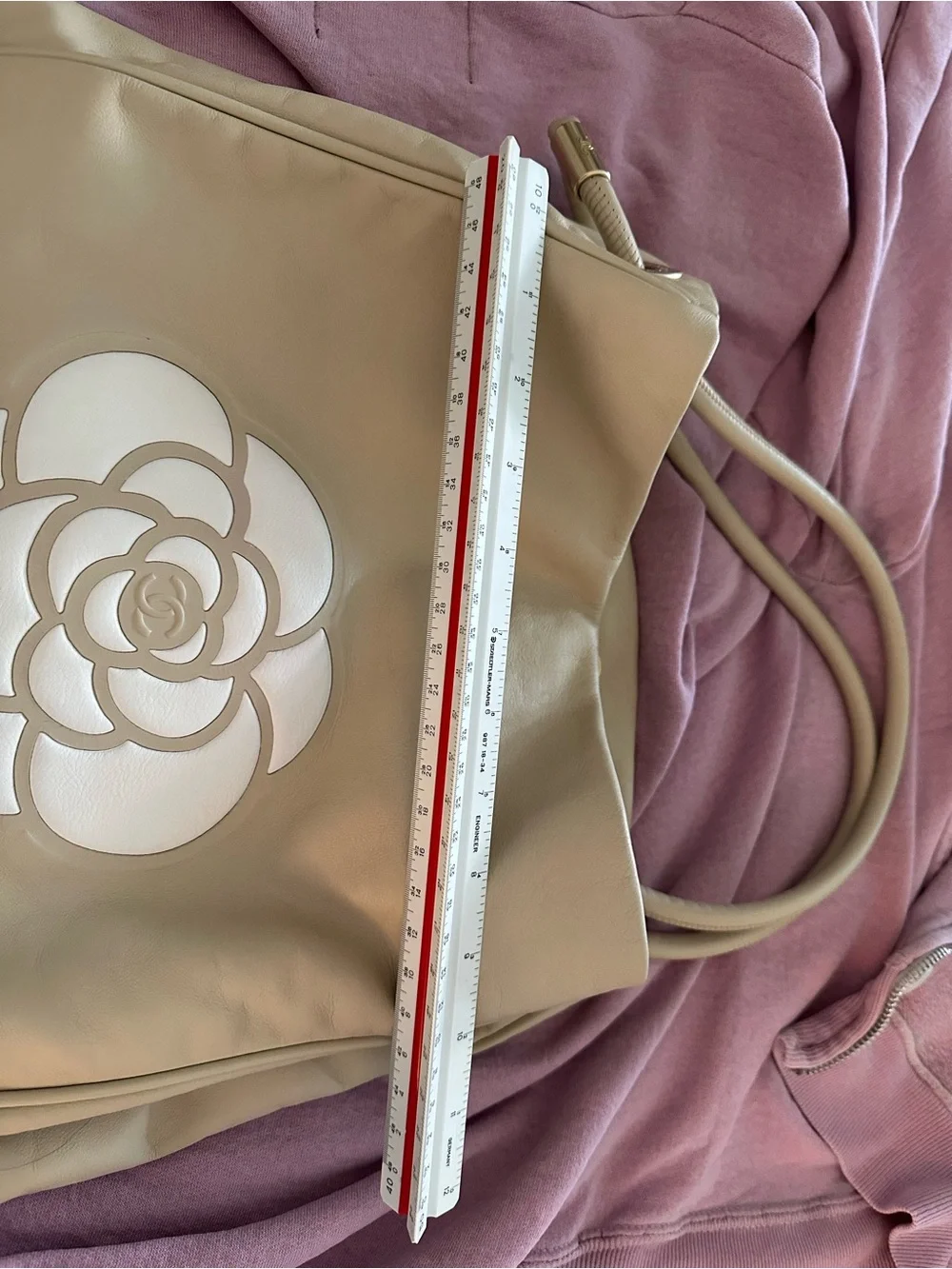 CHANEL Cream Shoulder Bag with White Camellia Motif